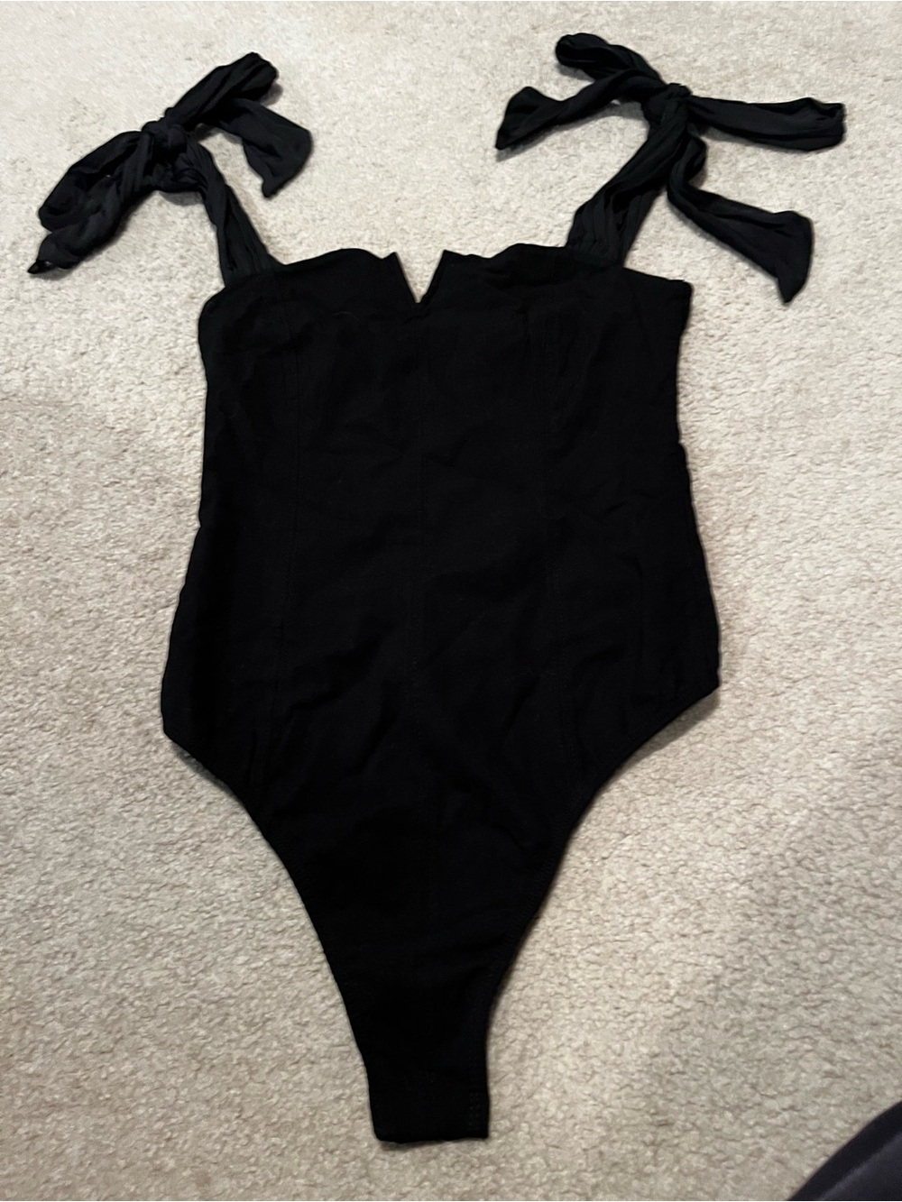Free People Black One-Piece Swimsuit with Tie Shoulder Straps